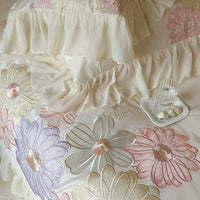 Thumbnail for White Purple Romantic Flowers Embroidery Princess Duvet Cover, 1200TC Egyptian Cotton Bedding Set