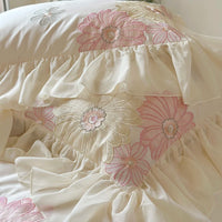 Thumbnail for White Purple Romantic Flowers Embroidery Princess Duvet Cover, 1200TC Egyptian Cotton Bedding Set