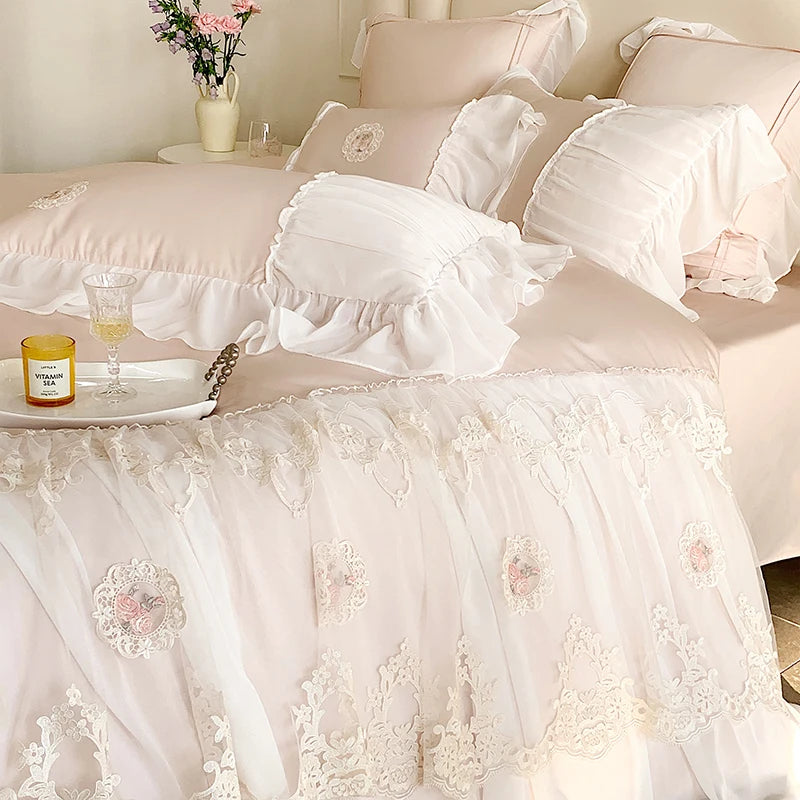 Romantic French Princess Wedding Duvet Cover, 1000TC Egyptian Cotton Bedding Set