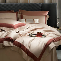 Thumbnail for Luxury Brown Red Long Striped Egyptian Cotton Sateen 1000TC Patchwork Bedding Set