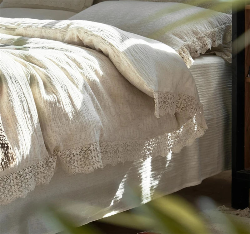 Premium Vintage French Lace Cotton Linen Jacquard Bedding Set