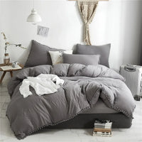 Thumbnail for Pure White Purple American Furball Tassel Premium Cotton Duvet Cover Bedding Set