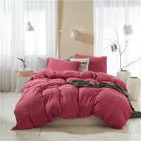 Thumbnail for Pure White Purple American Furball Tassel Premium Cotton Duvet Cover Bedding Set