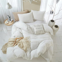 Thumbnail for Pure White Purple American Furball Tassel Premium Cotton Duvet Cover Bedding Set