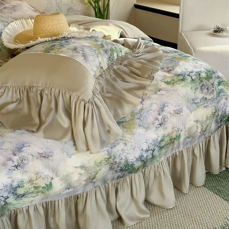 Vintage French European Natural Lyocell 800TC Soft Silky Bedding Set