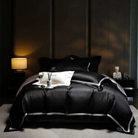 Thumbnail for Black Grey European Luxury Patchwork Duvet Cover Mulberry Silk Bedding Set