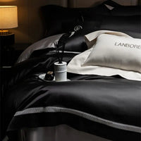 Thumbnail for Black Grey European Luxury Patchwork Duvet Cover Mulberry Silk Bedding Set