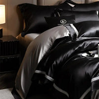 Thumbnail for Black Grey European Luxury Patchwork Duvet Cover Mulberry Silk Bedding Set