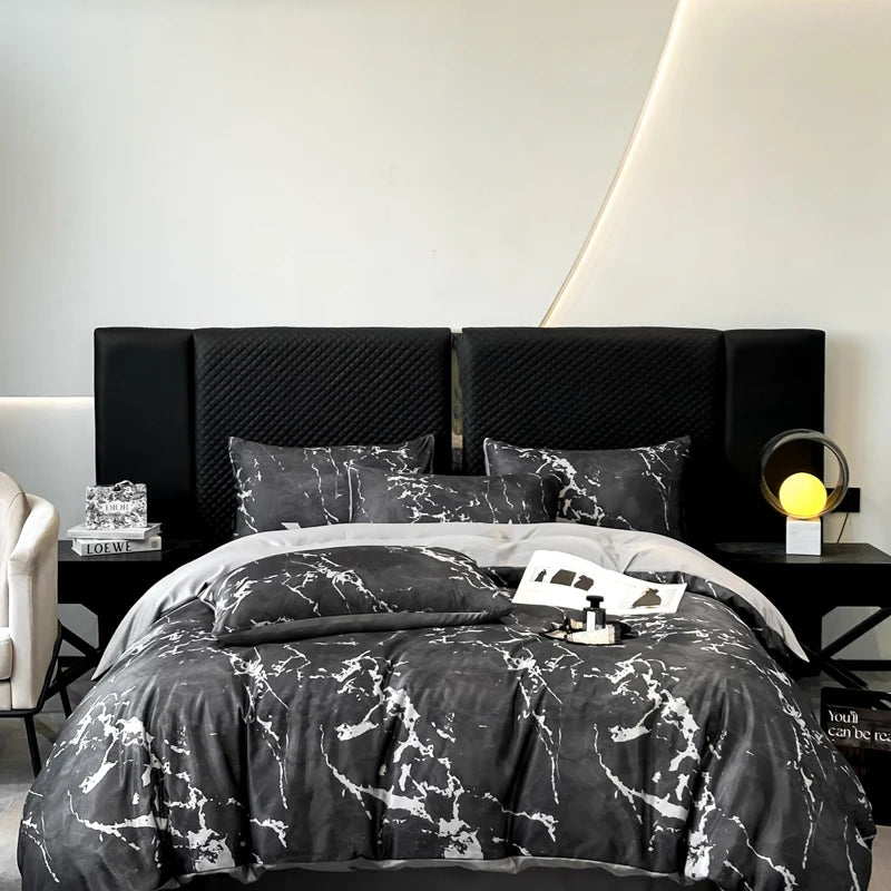 Modern Black and White Marble Pattern Duvet Cover Set