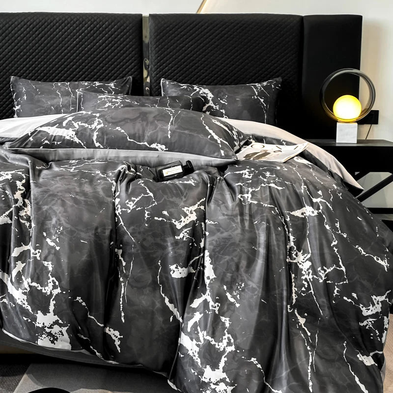 Modern Black and White Marble Pattern Duvet Cover Set