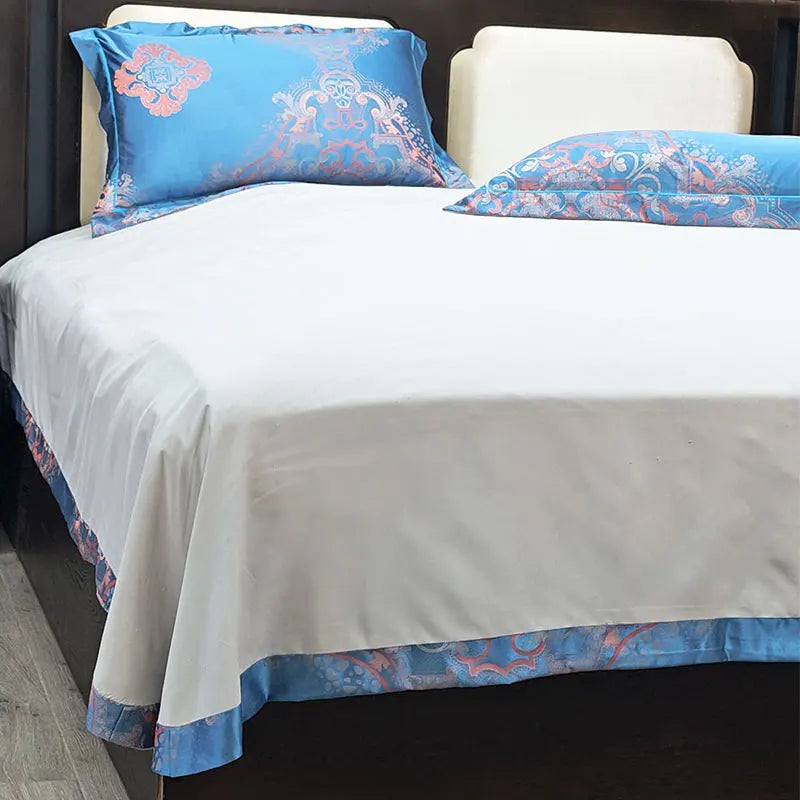 Luxury Blue European Satin Jacquard Hotel Duvet Cover Bedding Set