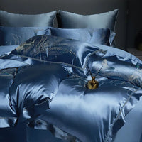 Thumbnail for Luxury Blue Royal Silver Satin Cotton 800TC Duvet Cover Bedding Set