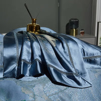 Thumbnail for Luxury Blue Royal Silver Satin Cotton 800TC Duvet Cover Bedding Set