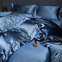 Thumbnail for Luxury Blue Royal Silver Satin Cotton 800TC Duvet Cover Bedding Set