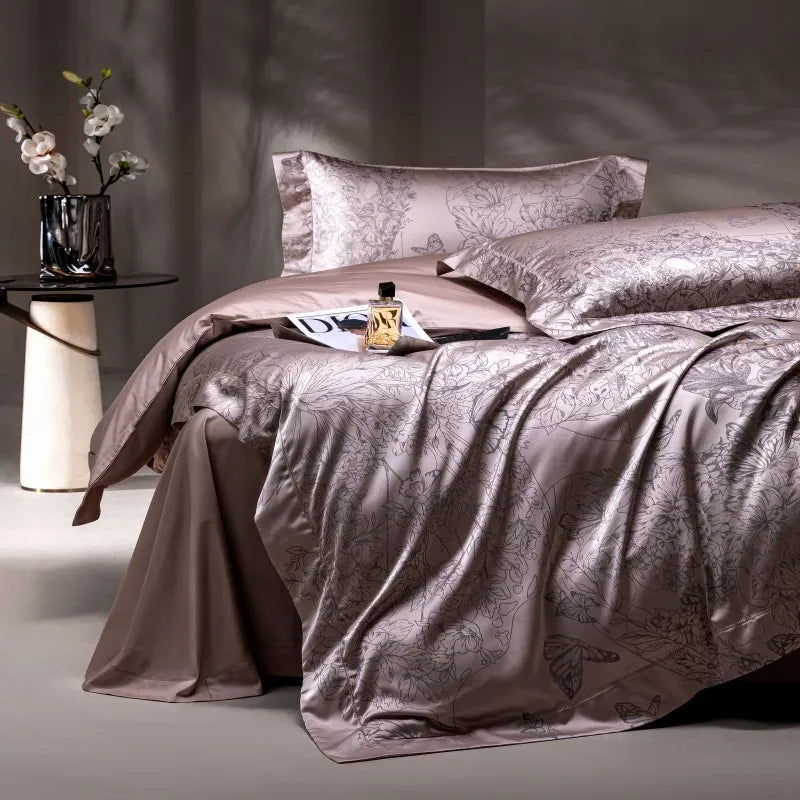 Brown Purple Jacquard Luxury Silky Soft Egyptian Cotton 1000TC Bedding Set