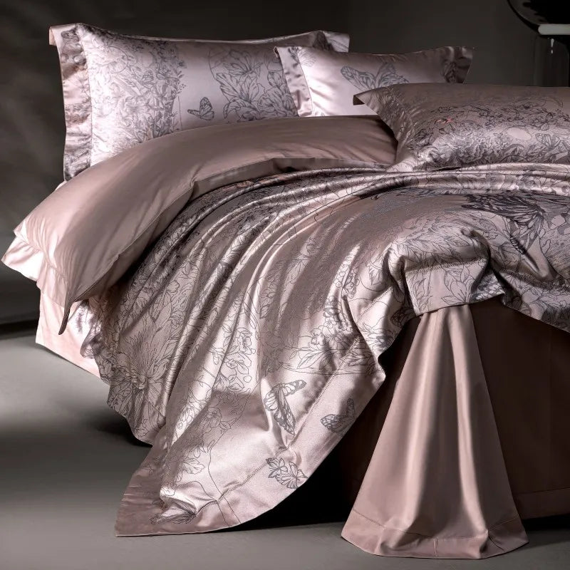 Brown Purple Jacquard Luxury Silky Soft Egyptian Cotton 1000TC Bedding Set