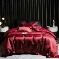 Thumbnail for Burgundy Red Gold Luxury Embroidered Jacquard Egyptian Cotton Patchwork Bedding Set