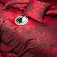 Thumbnail for Luxury Rose Burgundy Red Luxury Jacquard Egyptian Cotton 1200TC Wedding Bedding Set