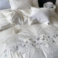 Thumbnail for Chic White Butterfly Embroidered Luxury Lyocell Fabric Bedding Set