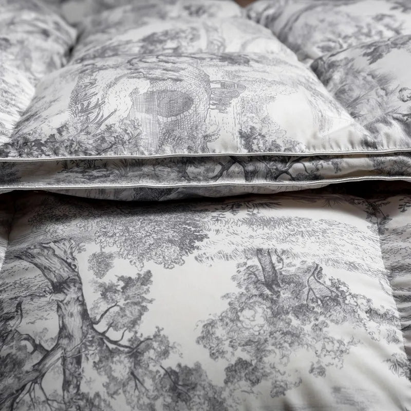 Premium Cloud Fluffy Pleat Goose Down Comforter Ink Art Printed Bedding Set