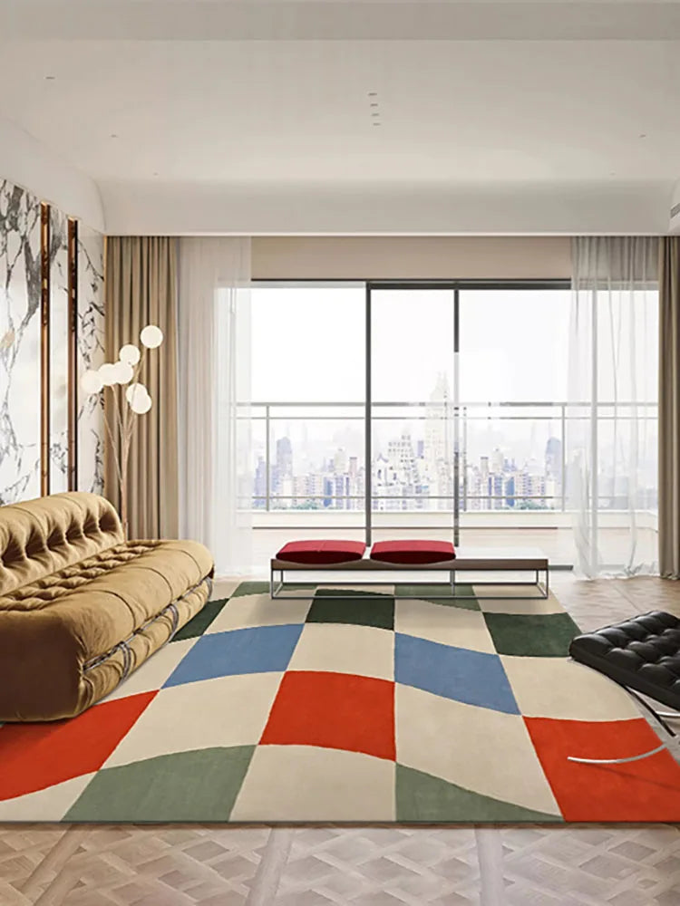 Modern Checkered Rug Carpet Soft for Balcony Home Decoration
