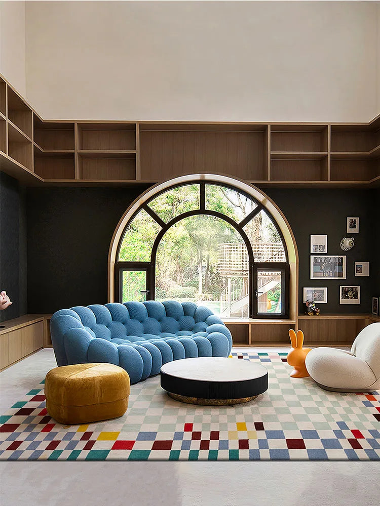 Modern Checkered Rug Carpet Soft for Balcony Home Decoration