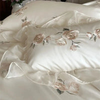 Thumbnail for Cream White Rose Flowers Embroidery Wedding Duvet Cover, 1000TC Egyptian Cotton Bedding Set