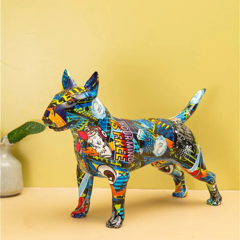 Modern Bullterrier Painted Sculptures and Statues Office Decor Resin Crafts