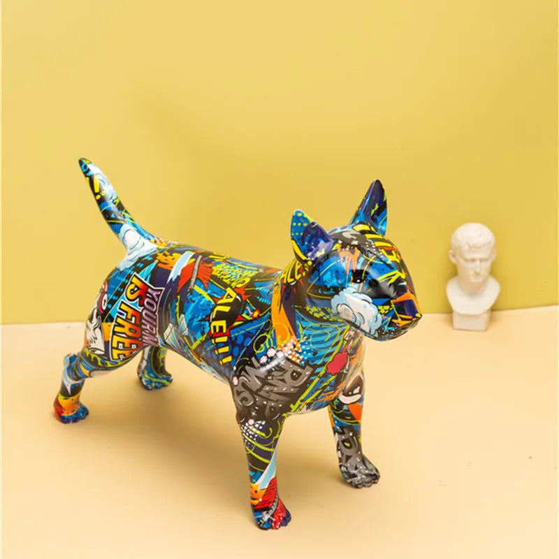 Modern Bullterrier Painted Sculptures and Statues Office Decor Resin Crafts