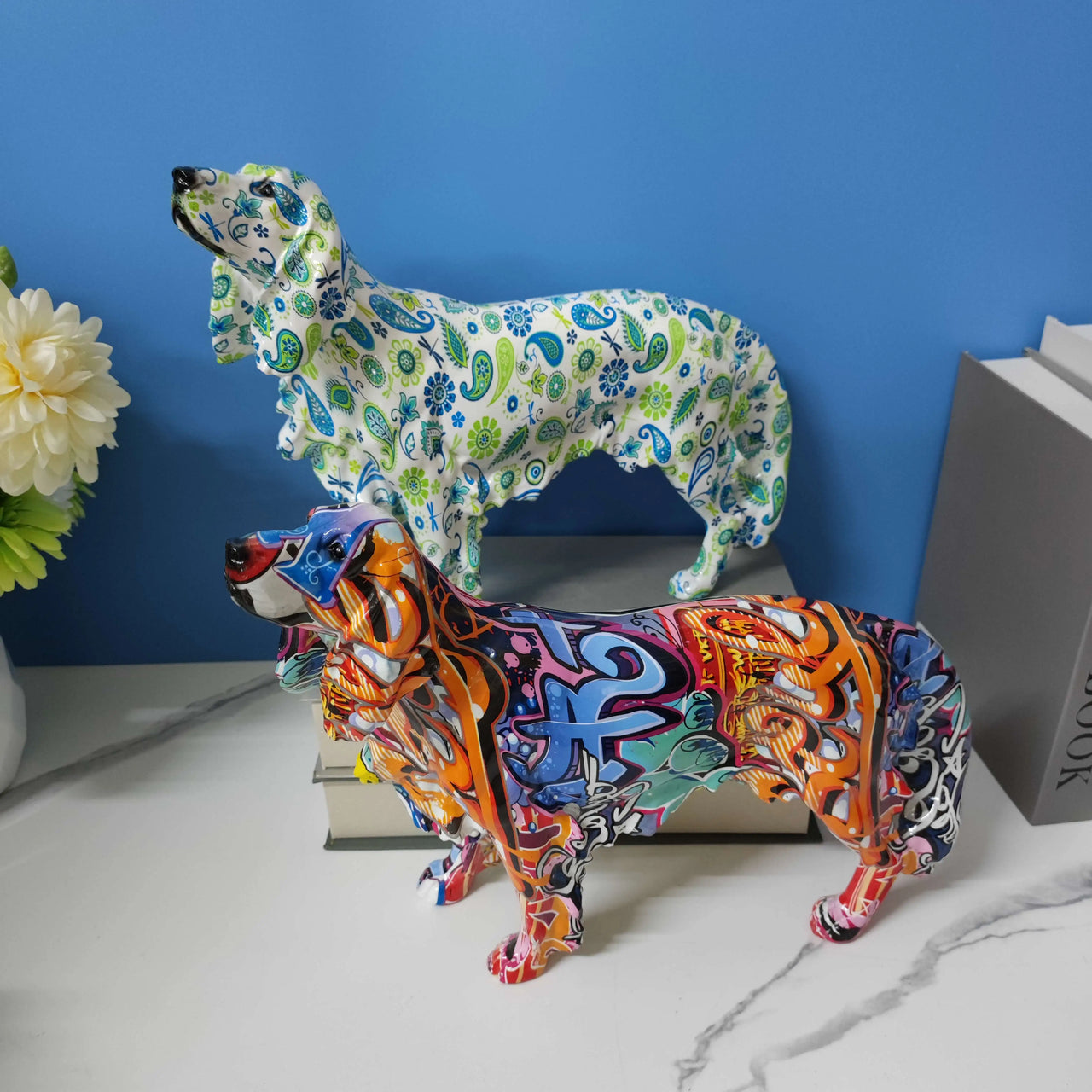 Modern Graffiti Painted Dachshund Dog Office Decoration Craft Sculptures and Statues