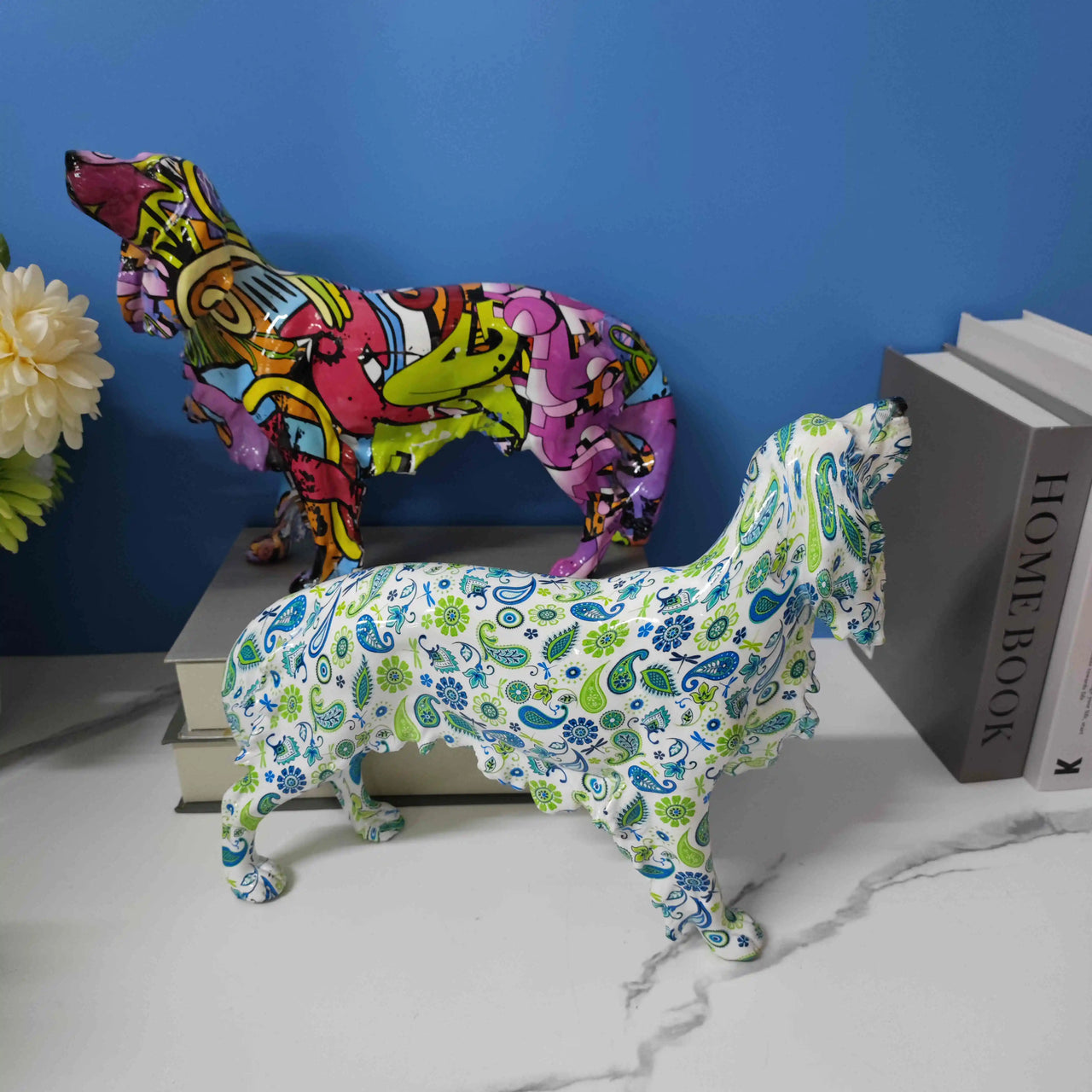 Modern Graffiti Painted Dachshund Dog Office Decoration Craft Sculptures and Statues