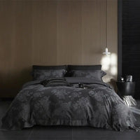 Thumbnail for Luxury Dark Gray Vintage Jacquard Lyocell Soft Silky Duvet Cover Bedding Set