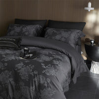 Thumbnail for Luxury Dark Gray Vintage Jacquard Lyocell Soft Silky Duvet Cover Bedding Set