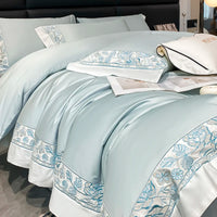 Thumbnail for Blue Pink Luxury Rose Butterfly Egyptian Cotton Embroidery Duvet Cover Bedding Set