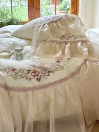 Thumbnail for White Elegant Flowers Embroidery Princess Wedding 1200TC Egyptian Cotton Duvet Cover Bedding Set