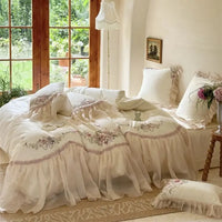 Thumbnail for White Elegant Flowers Embroidery Princess Wedding 1200TC Egyptian Cotton Duvet Cover Bedding Set