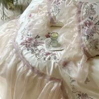 Thumbnail for White Elegant Flowers Embroidery Princess Wedding 1200TC Egyptian Cotton Duvet Cover Bedding Set