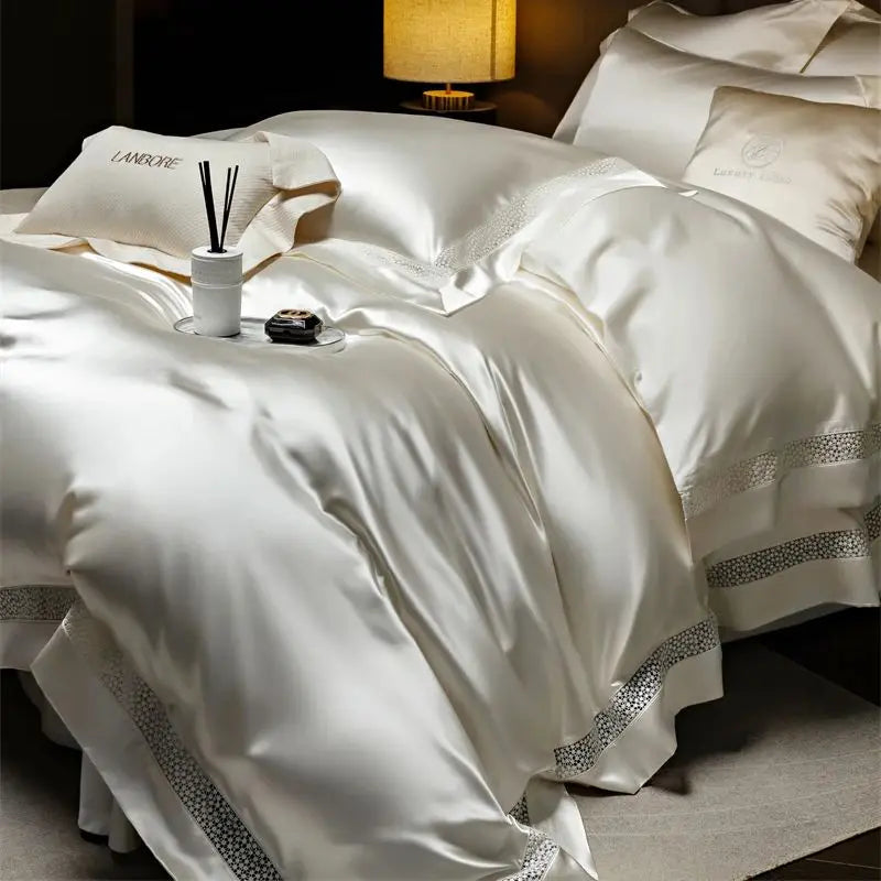 Premium Elegant French Smooth Silky European Duvet Cover, Lyocell Cotton Bedding Set