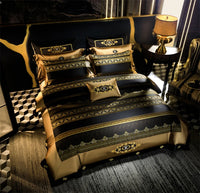 Thumbnail for Black Gold European Jacquard Embroidered Duvet Cover Set, Egyptian Cotton 1200TC Bedding Set
