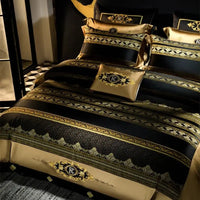 Thumbnail for Black Gold European Jacquard Embroidered Duvet Cover Set, Egyptian Cotton 1200TC Bedding Set