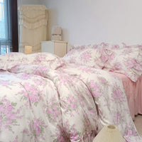 Thumbnail for French Rose Flowers Print 100% Cotton Lace Ruffles Bedding Set