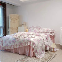 Thumbnail for French Rose Flowers Print 100% Cotton Lace Ruffles Bedding Set