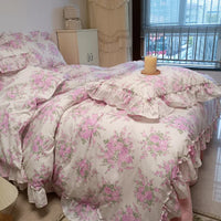 Thumbnail for French Rose Flowers Print 100% Cotton Lace Ruffles Bedding Set