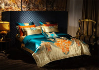 Thumbnail for Premium Golden Green Royal Jacquard 1000TC Embroidery Patchwork Duvet Cover Bedding Set