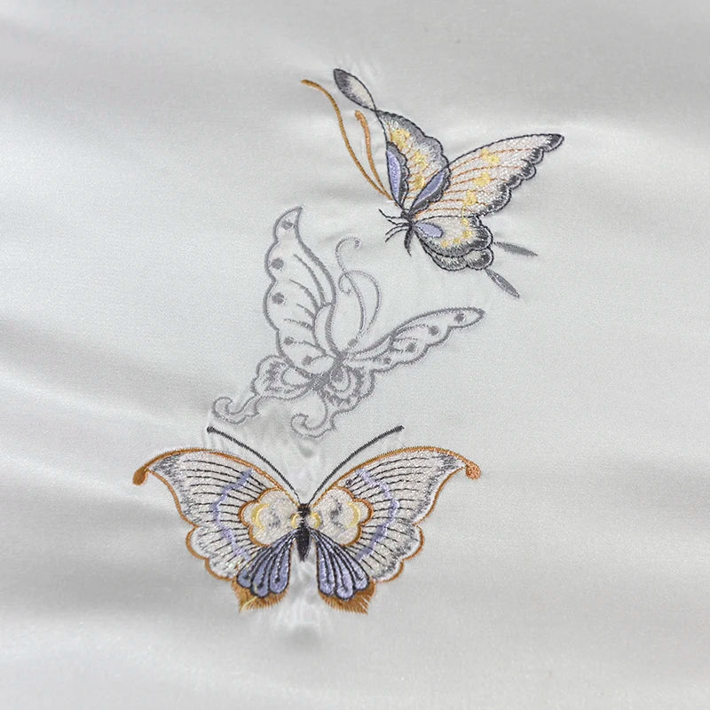 White Luxury Butterfly Royal Wedding Embroidered Duvet Cover 100% Cotton Bedding Set