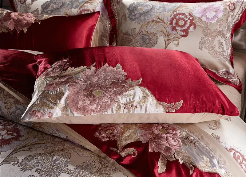 Red Gold Royal Jacquard Wedding Duvet Cover Egyptian cotton Bedding Set