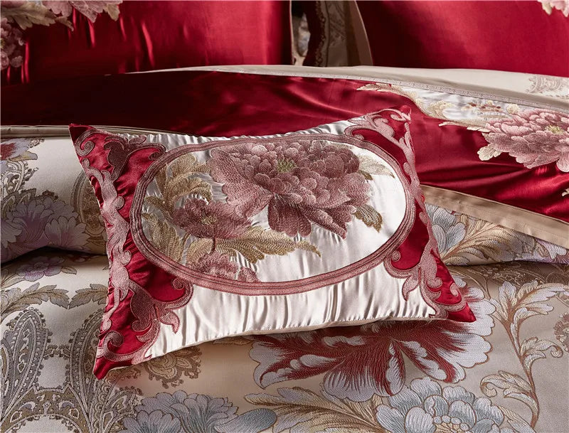 Red Gold Royal Jacquard Wedding Duvet Cover Egyptian cotton Bedding Set