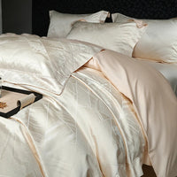 Thumbnail for Premium Blue Creamy Jacquard Hotel Grade Duvet Cover, Egyptian Cotton 1000TC Bedding Set