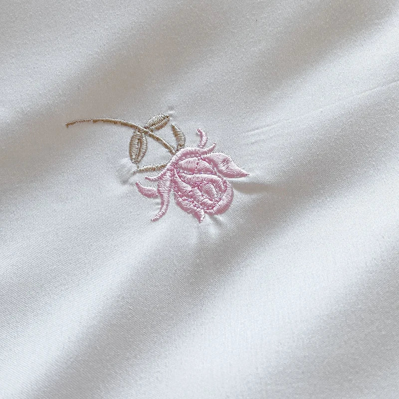 Premium Korean Princess Rose Flowers Embroidered Washed Cotton Skin Friendly Bedding Set
