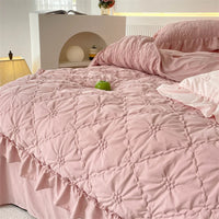 Thumbnail for Pink Blue Korean Princess Twist Flowers Lace Ruffles Skin Friendly Bedding Set